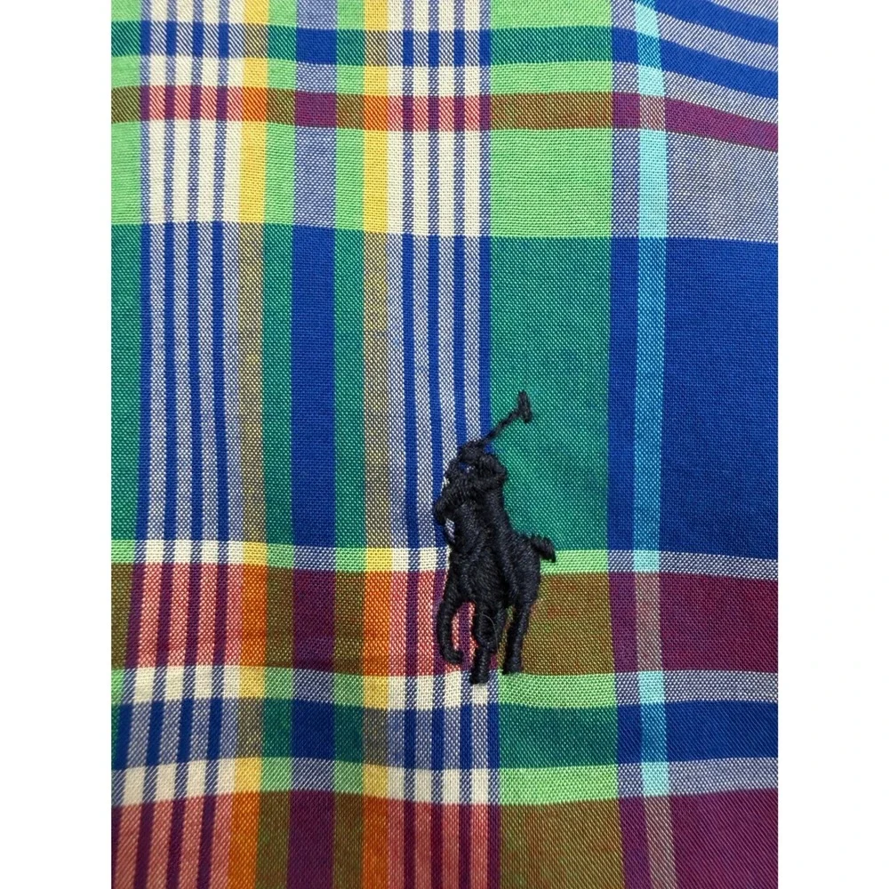 Polo Ralph Lauren Boys L 14-16 Multicolor Plaid Madras Button Down Shirt Stretch